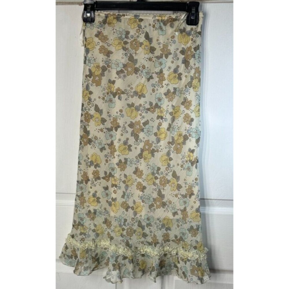 Juniors Elastic Waist Skirt Size J6 Chiffon Floral Ruffled Hem Pull- on Midi